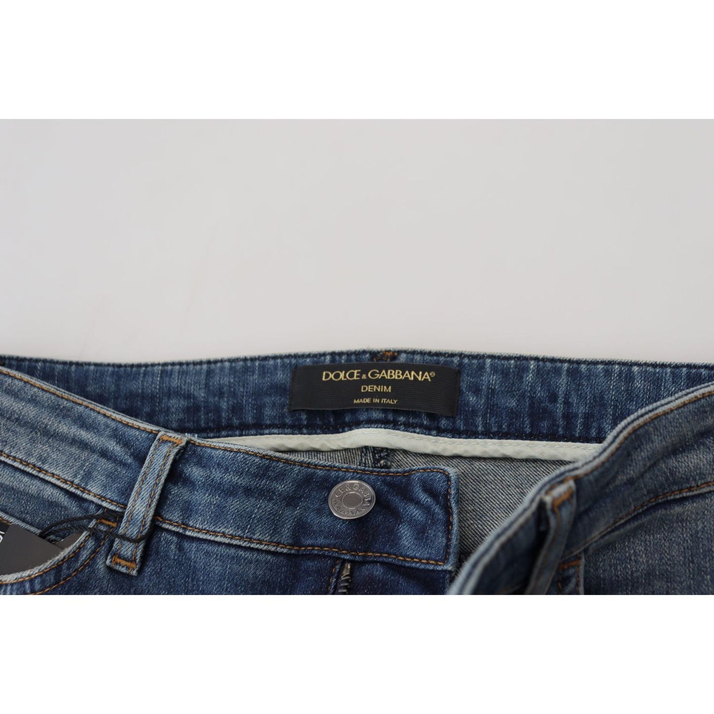 Dolce & Gabbana Blue Washed Cotton Tattered Denim Jeans
