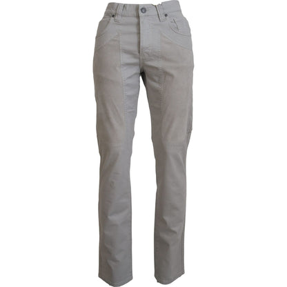 Jeckerson Gray Cotton Tapered Men Casual Pants