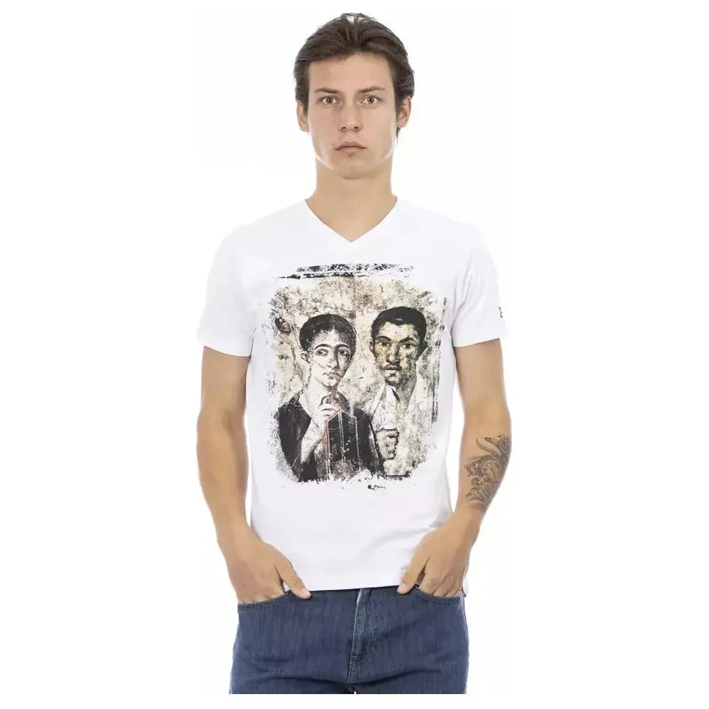 Trussardi Action White Cotton Men's V-Neck T-Shirt