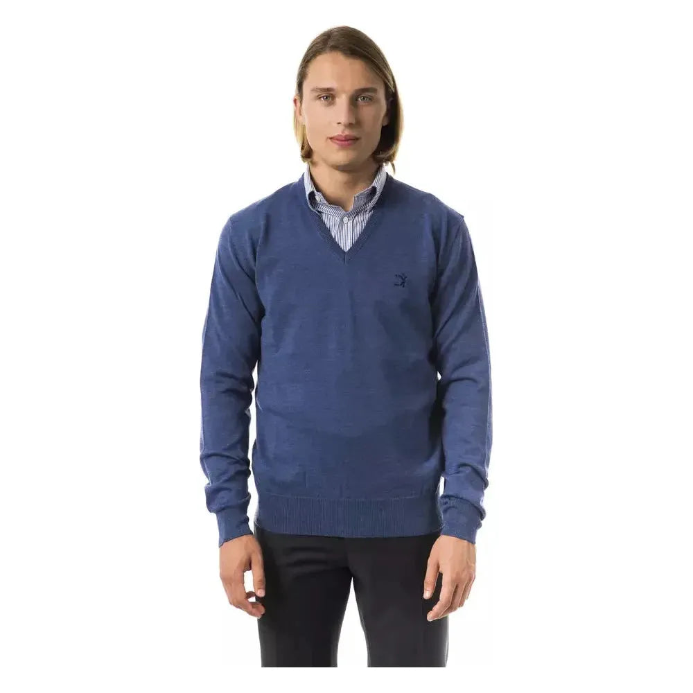 Uominitaliani Blue Merino Wool Men Sweater