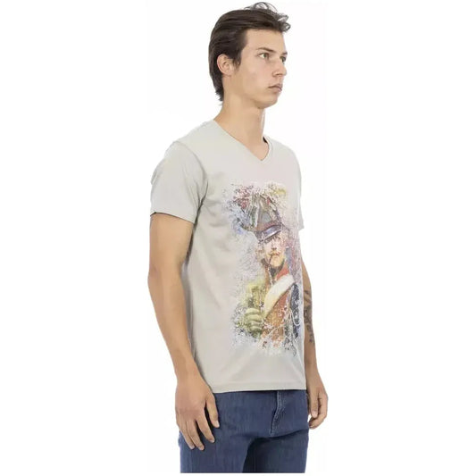 Trussardi Action Gray Cotton Men's V-Neck T-Shirt