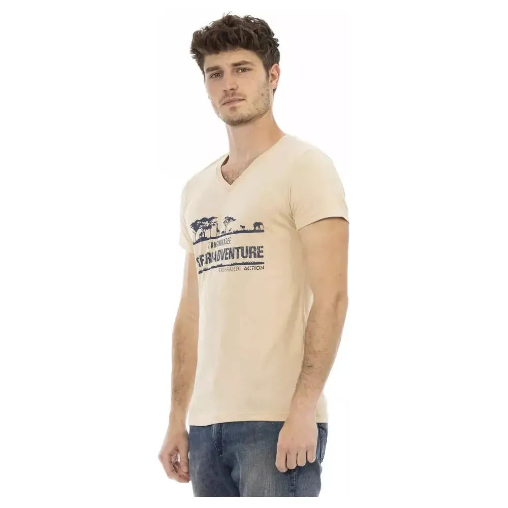 تي شيرت رجالي من Trussardi Action مصنوع من القطن باللون البيج