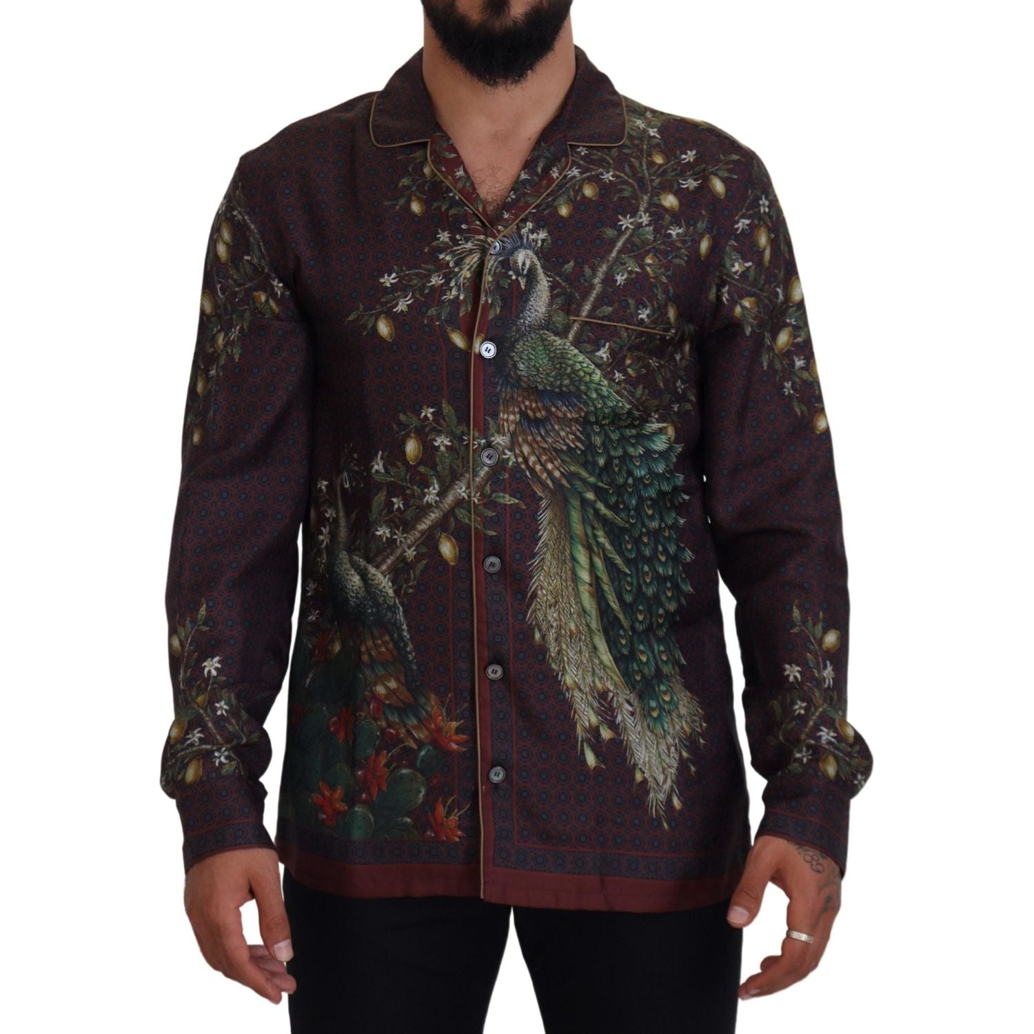 Dolce & Gabbana Bordeaux Ostrich Silk Satin Casual Mens Shirt