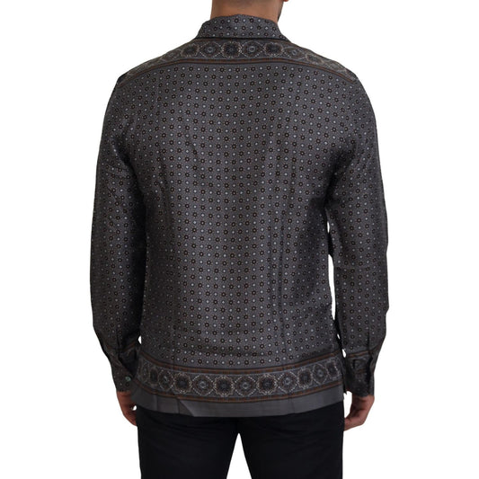 Dolce & Gabbana Gray Baroque Silk Satin Casual Shirt