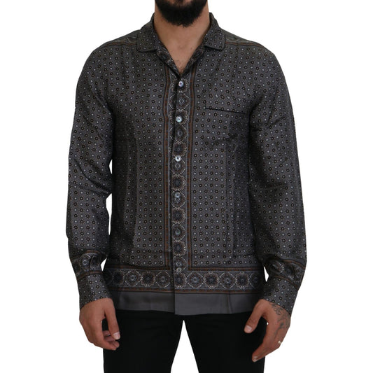 Dolce & Gabbana Gray Baroque Silk Satin Casual Shirt