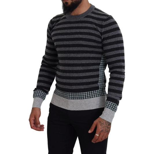 Dolce & Gabbana Black Gray Wool Logo Pullover Sweater