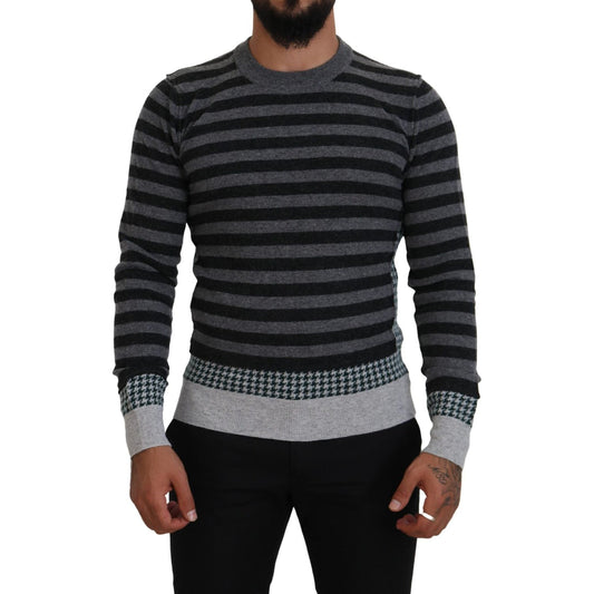 Dolce & Gabbana Black Gray Wool Logo Pullover Sweater
