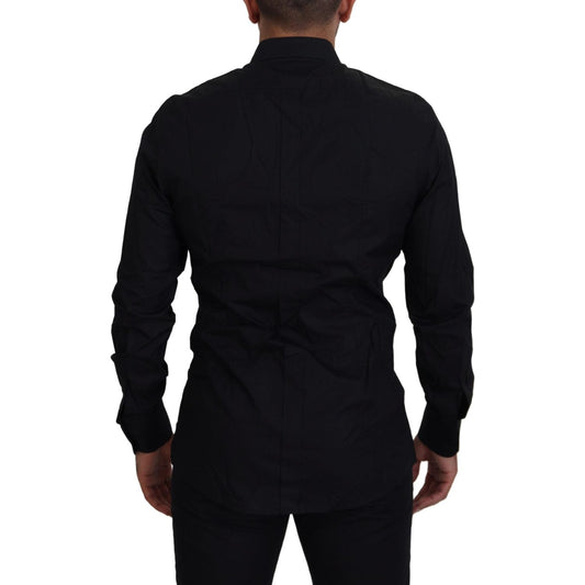 Dolce & Gabbana Black Gold Crown Slim Fit Dress Formal Shirt