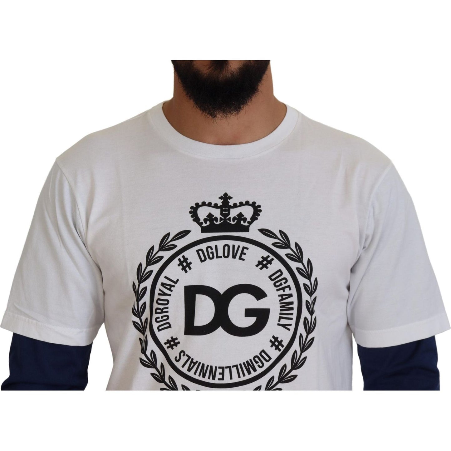 Dolce & Gabbana White Blue DG Crown Pullover Sweater