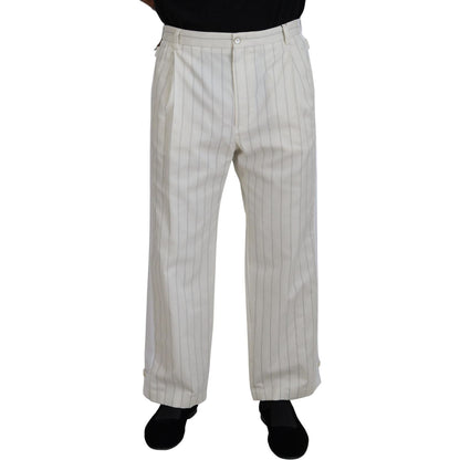 Dolce & Gabbana White Cotton Striped Formal Pants