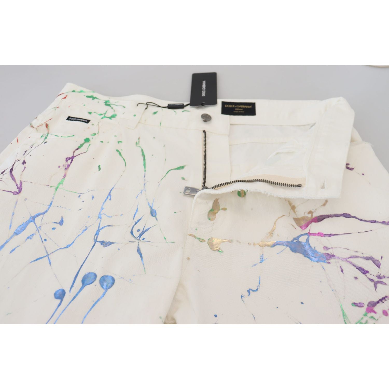 بنطلون جينز أبيض أنيق بطبعة رشات من دولتشي آند غابانا
