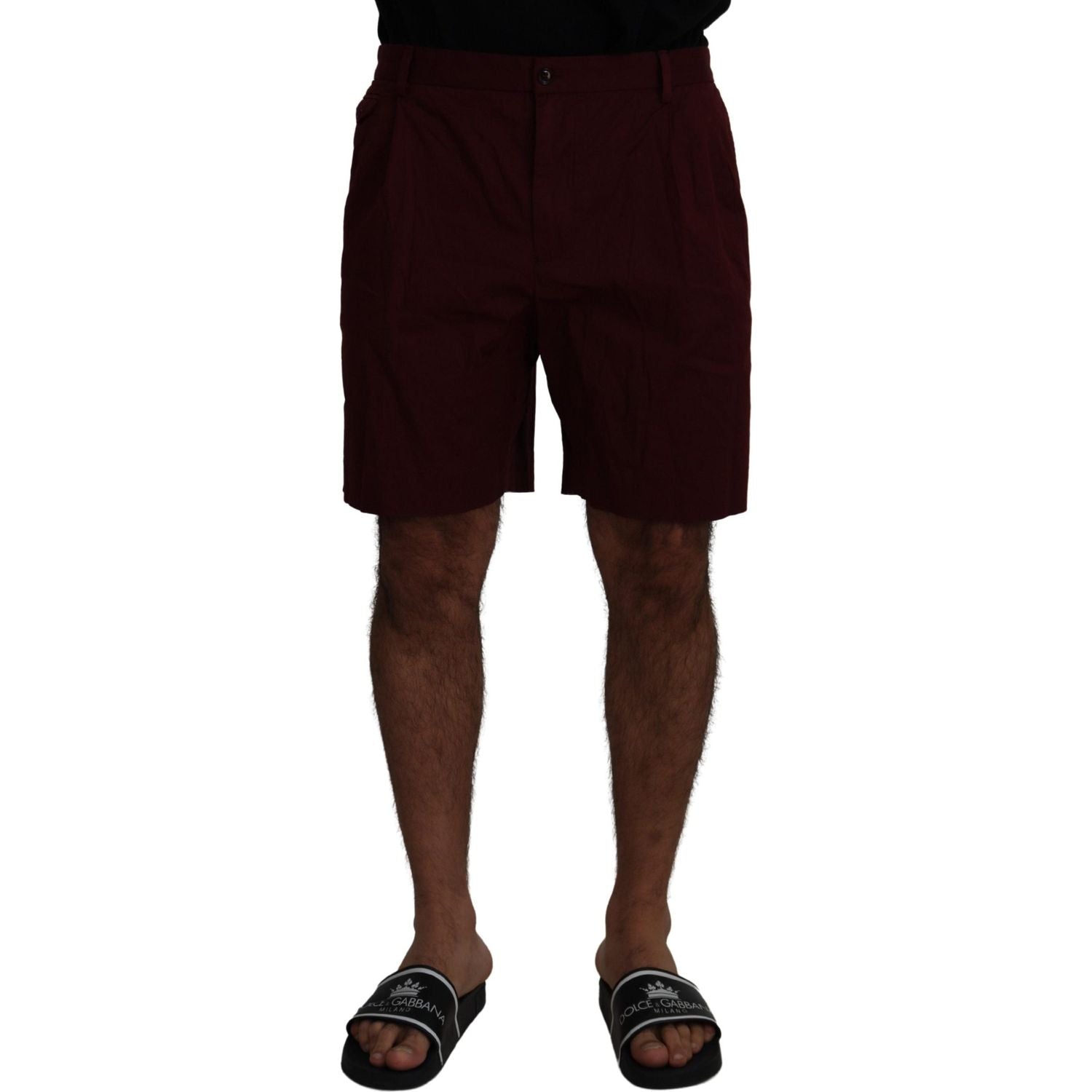 Dolce & Gabbana Maroon Cotton Bermuda Casual Shorts