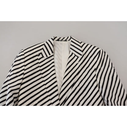 Dolce & Gabbana White Black Striped Slim Fit Jacket Blazer
