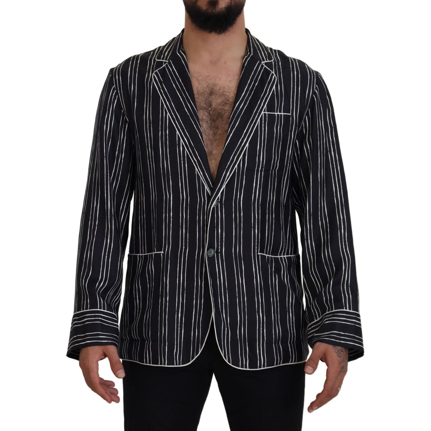 Dolce & Gabbana Blue Striped Silk Pajama Shirt Jacket