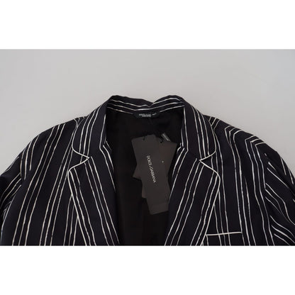 Dolce & Gabbana Blue Striped Silk Pajama Shirt Jacket