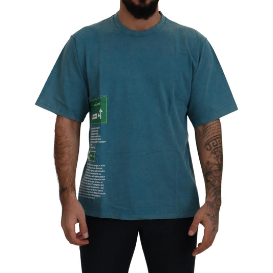 Dolce & Gabbana Blue Logo Print Crewneck Cotton T-shirt