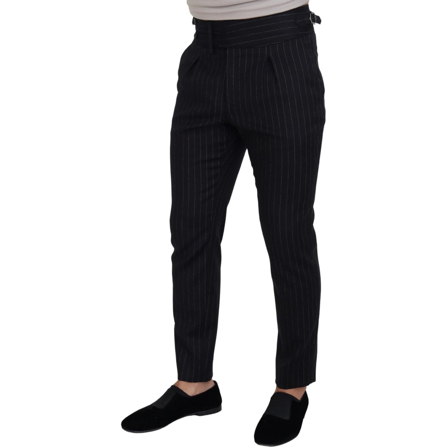 Dolce & Gabbana Black Wool Striped Chino Pants