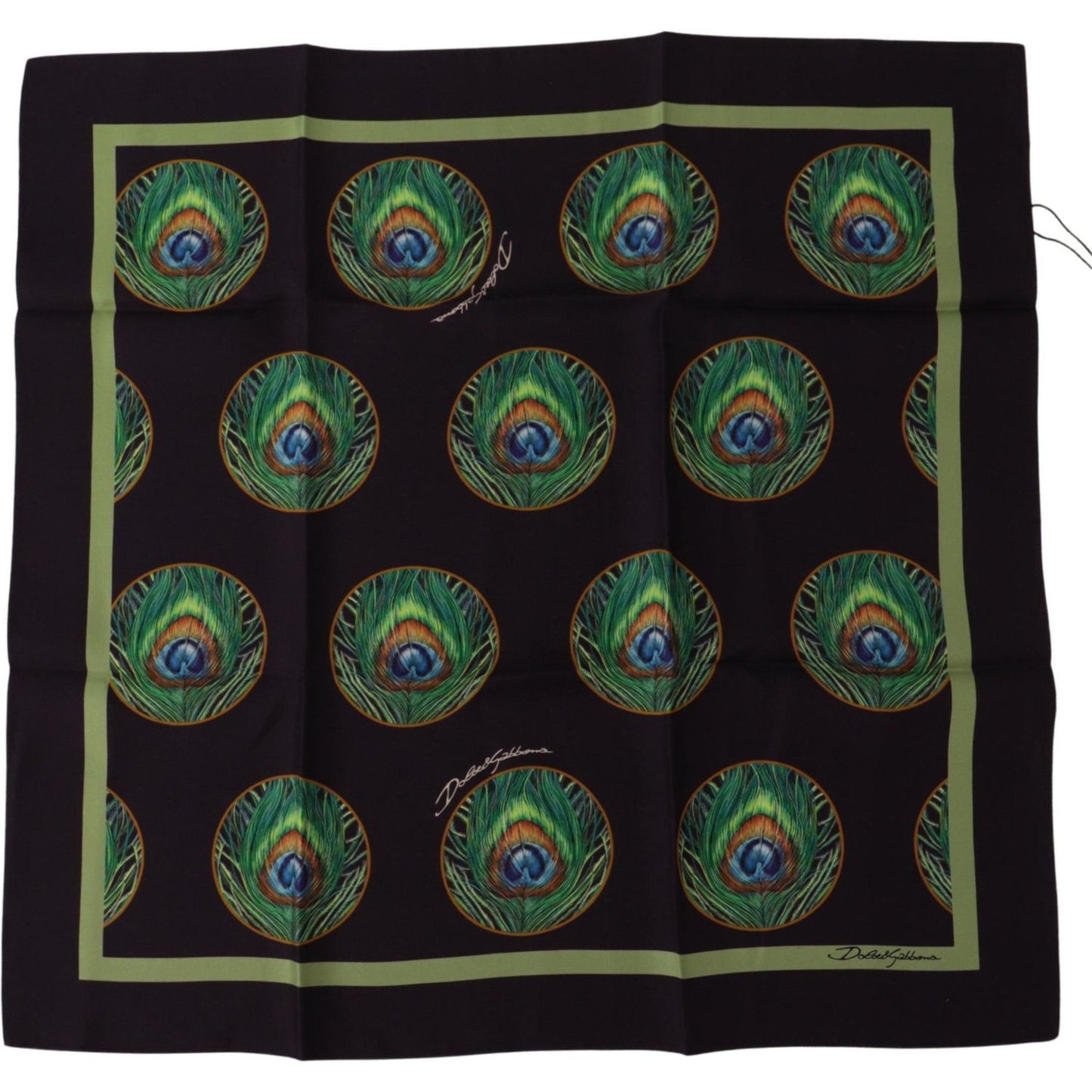 Dolce & Gabbana Black Peacock Feather DG Printed Square Handkerchief Scarf MS6283