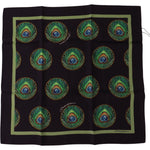 Dolce & Gabbana Black Peacock Feather DG Printed Square Handkerchief Scarf MS6283