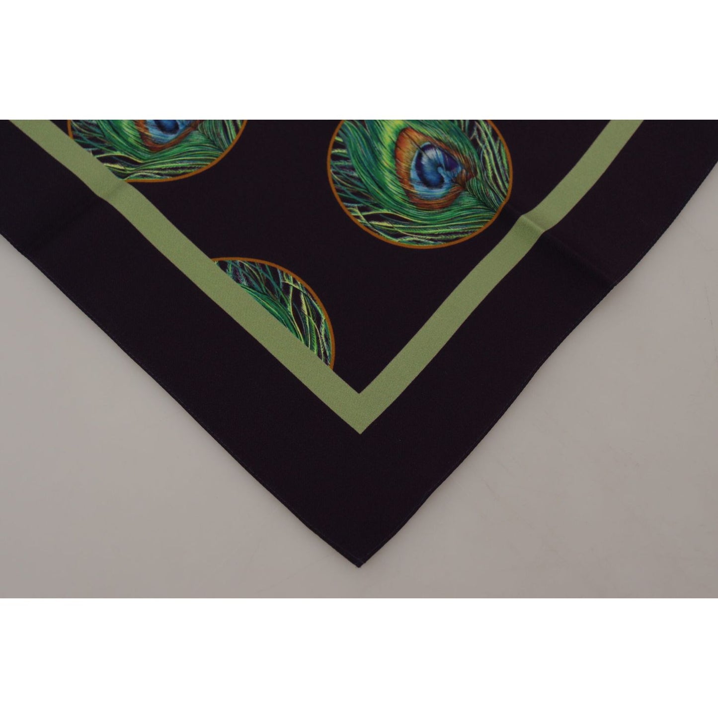 Dolce & Gabbana Black Peacock Feather DG Printed Square Handkerchief Scarf MS6283