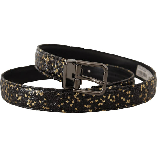 Dolce & Gabbana Gold Black Two-toned Leather Chrome Buckle Belt BEL8409- 90