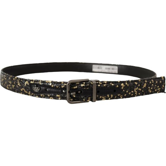 Dolce & Gabbana Gold Black Two-toned Leather Chrome Buckle Belt BEL8409- 90