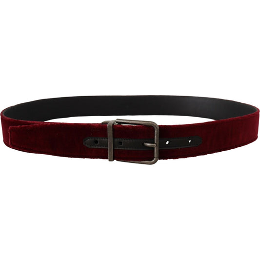 Dolce & Gabbana Maroon Velvet Leather Wide Vintage Metal Buckle Belt BEL8421 - 90