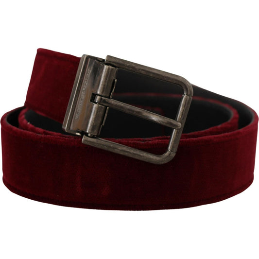 Dolce & Gabbana Maroon Velvet Leather Wide Vintage Metal Buckle Belt BEL8421 - 90