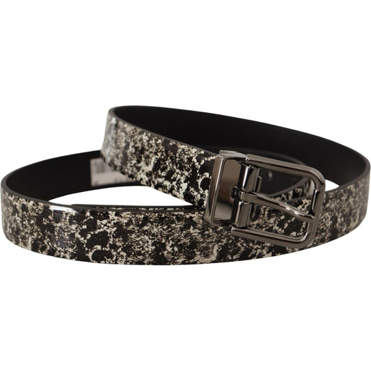 Dolce & Gabbana Black Marble Print Leather Gray Logo Belt BEL8441- 90