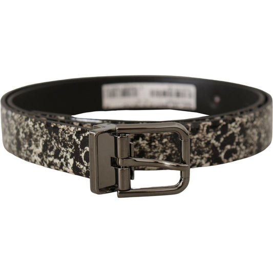 Dolce & Gabbana Black Marble Print Leather Gray Logo Belt BEL8441- 90