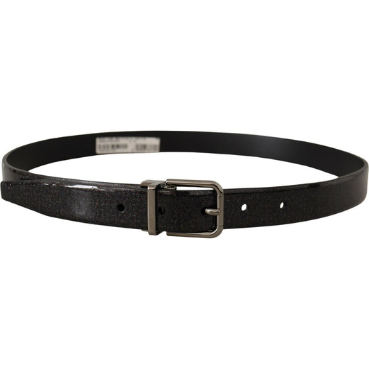 Dolce & Gabbana Black Vernice Puntinata Leather Silver Tone Metal Belt BEL8459-90