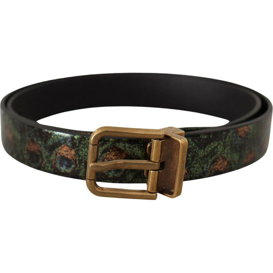 Dolce & Gabbana Multicolor Leather Vernice Pavone Bronze Metal Belt BEL8460- 90