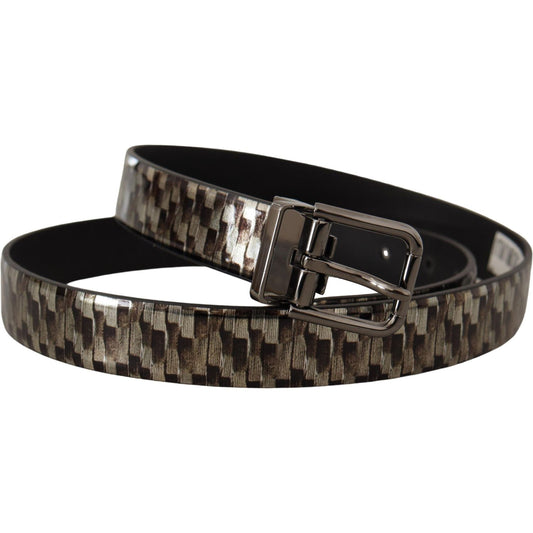 Dolce & Gabbana Brown Herringbone Leather Gray Belt BEL8464 - 90
