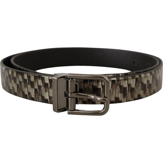 Dolce & Gabbana Brown Herringbone Leather Gray Belt BEL8464 - 90