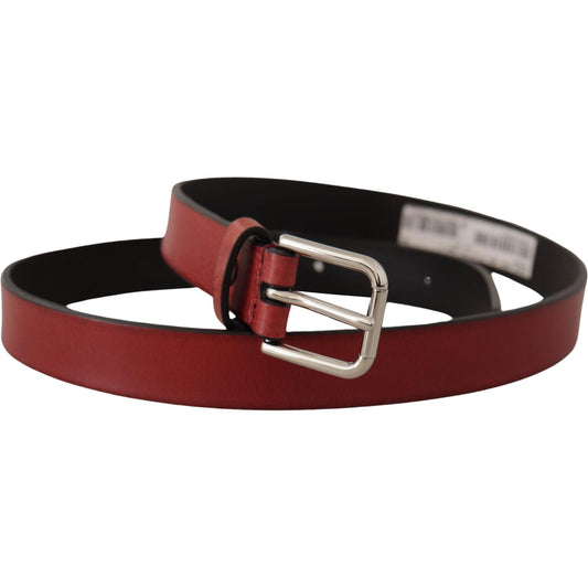 Dolce & Gabbana Maroon Vitello Leather Silver Metal Belt BEL8467- 85