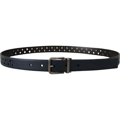Dolce & Gabbana Navy Blue Perforated Leather Skinny Metal Buckle Belt