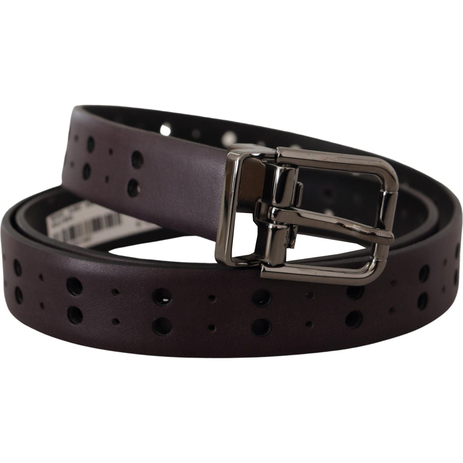 Dolce & Gabbana Burgundy Leather Perforated Metal Buckle Belt