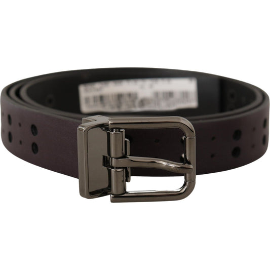 Dolce & Gabbana Burgundy Leather Perforated Metal Buckle Belt BEL8482- 90