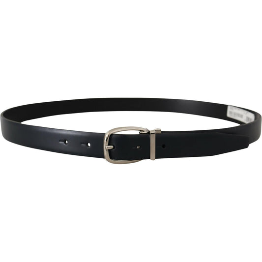 Dolce & Gabbana Black Leather Formal Silver Metal Buckle Belt BEL8490