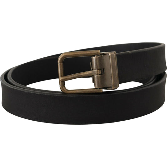 Dolce & Gabbana Black Leather Brass Metal Grain Buckle Classic Belt BEL8516- 90
