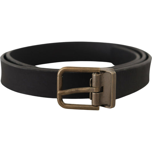Dolce & Gabbana Black Leather Brass Metal Grain Buckle Classic Belt BEL8516- 90