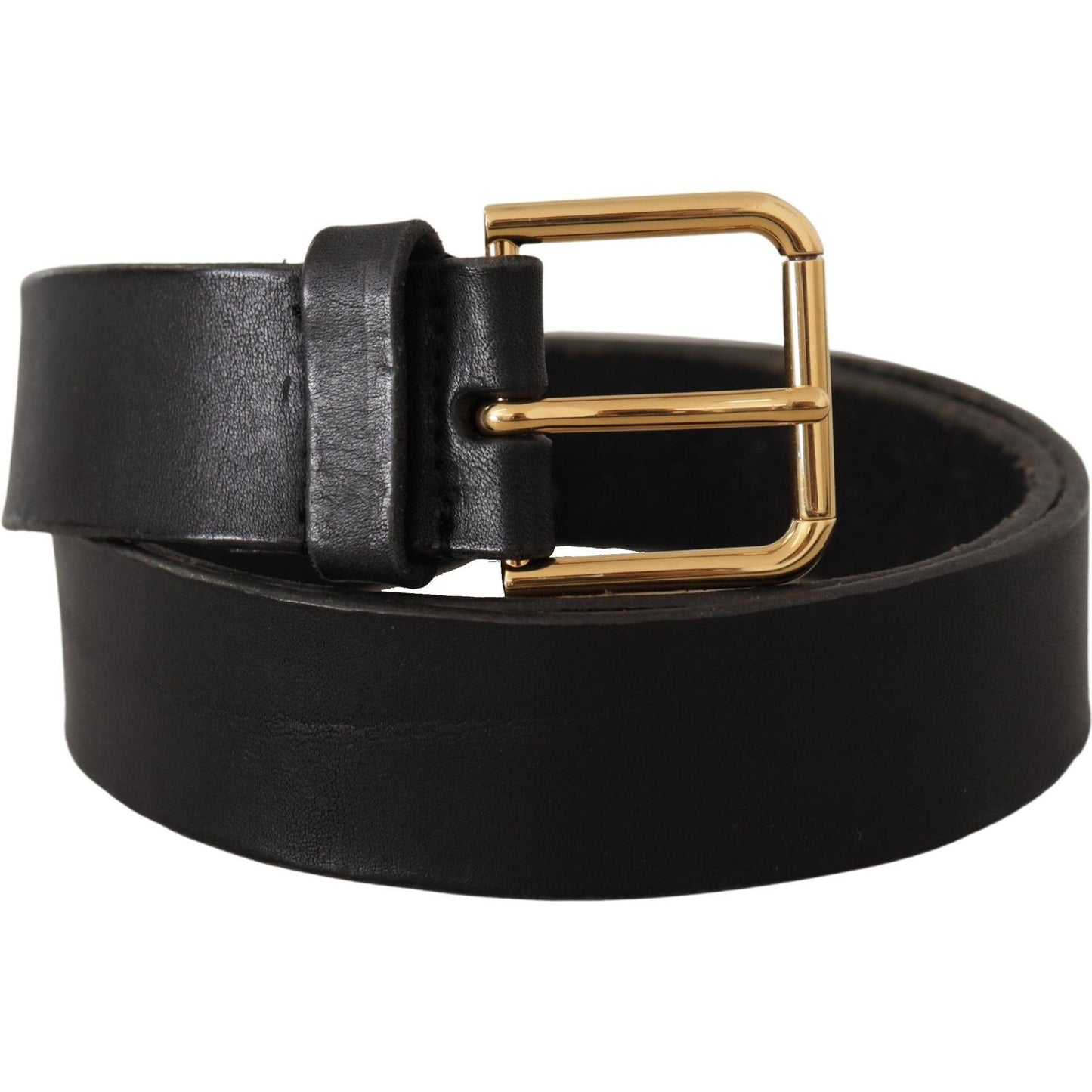 Dolce & Gabbana Black Leather Gold Tone Logo Metal Buckle Belt BEL8519- 90