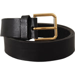 Dolce & Gabbana Black Leather Gold Tone Logo Metal Buckle Belt BEL8519- 90