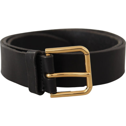 Dolce & Gabbana Black Leather Gold Tone Logo Metal Buckle Belt BEL8519- 90