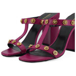 Versace Elegant Purple Calf Leather High Sandals