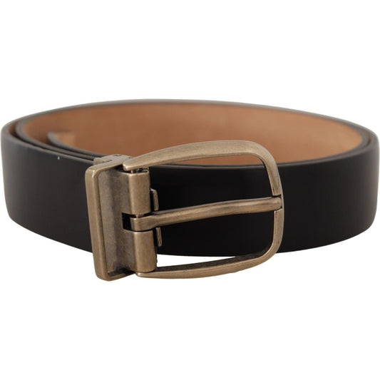 Dolce & Gabbana Black Brown Backend Leather Vintage Metal Buckle Belt BEL8538- 85