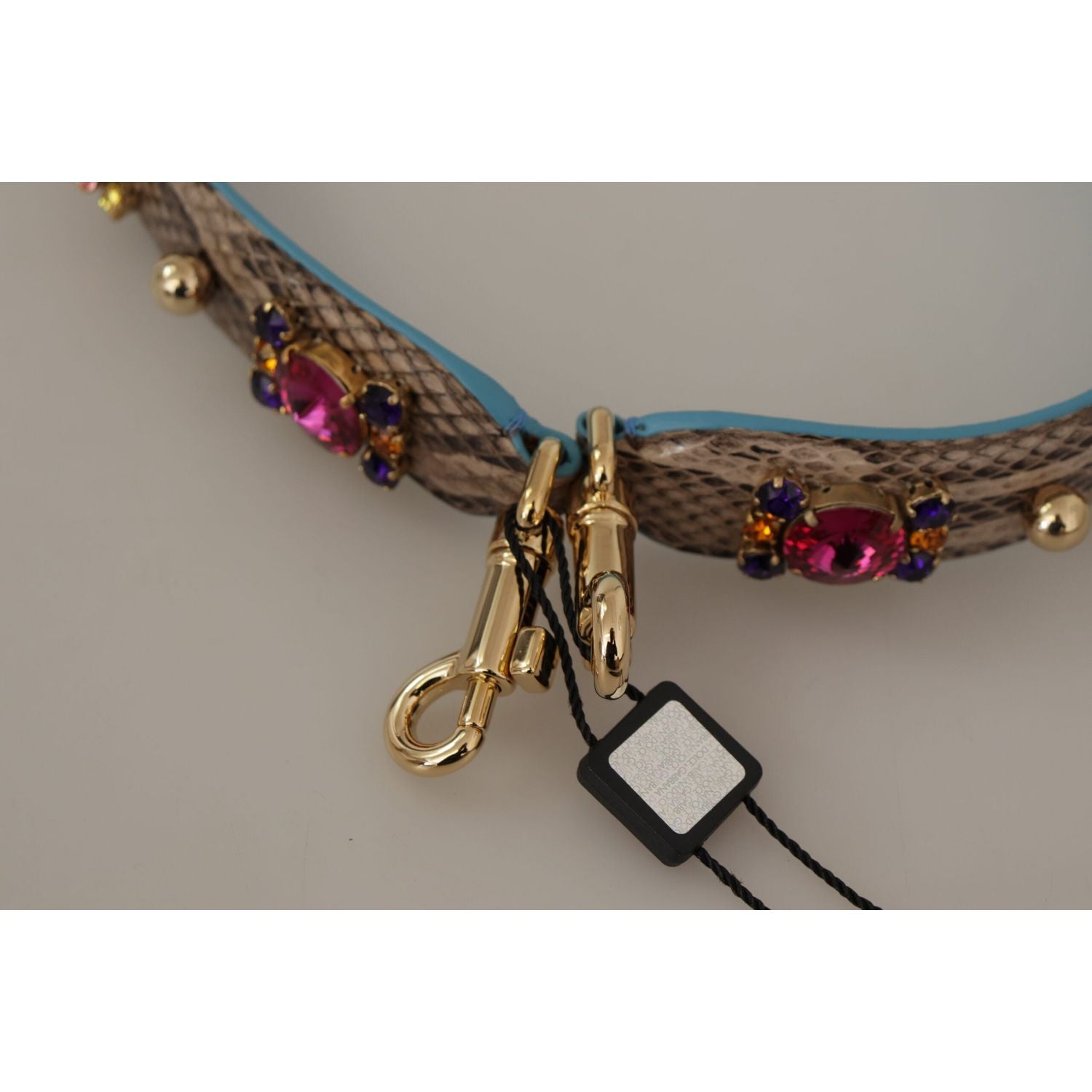 Dolce & Gabbana Brown Exotic Leather Crystals Shoulder Strap