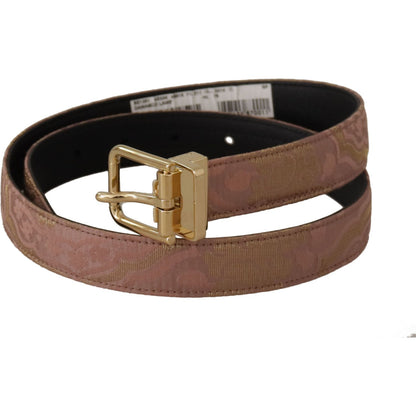 Dolce & Gabbana Rose Gold Leather Logo Engraved Metal Buckle Belt