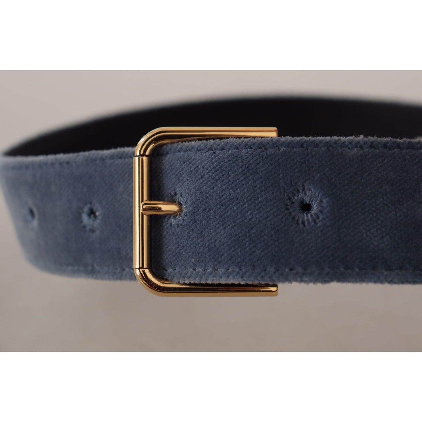 Dolce & Gabbana Navy Blue Velvet Gold Metal Logo Waist Buckle Belt