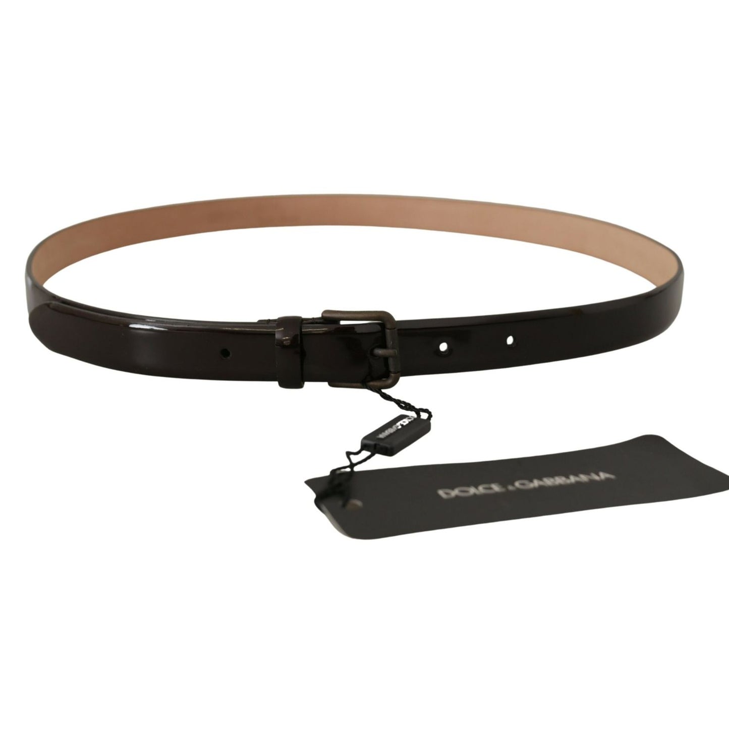 Dolce & Gabbana Black Patent Leather Logo Metal Waist Buckle Belt